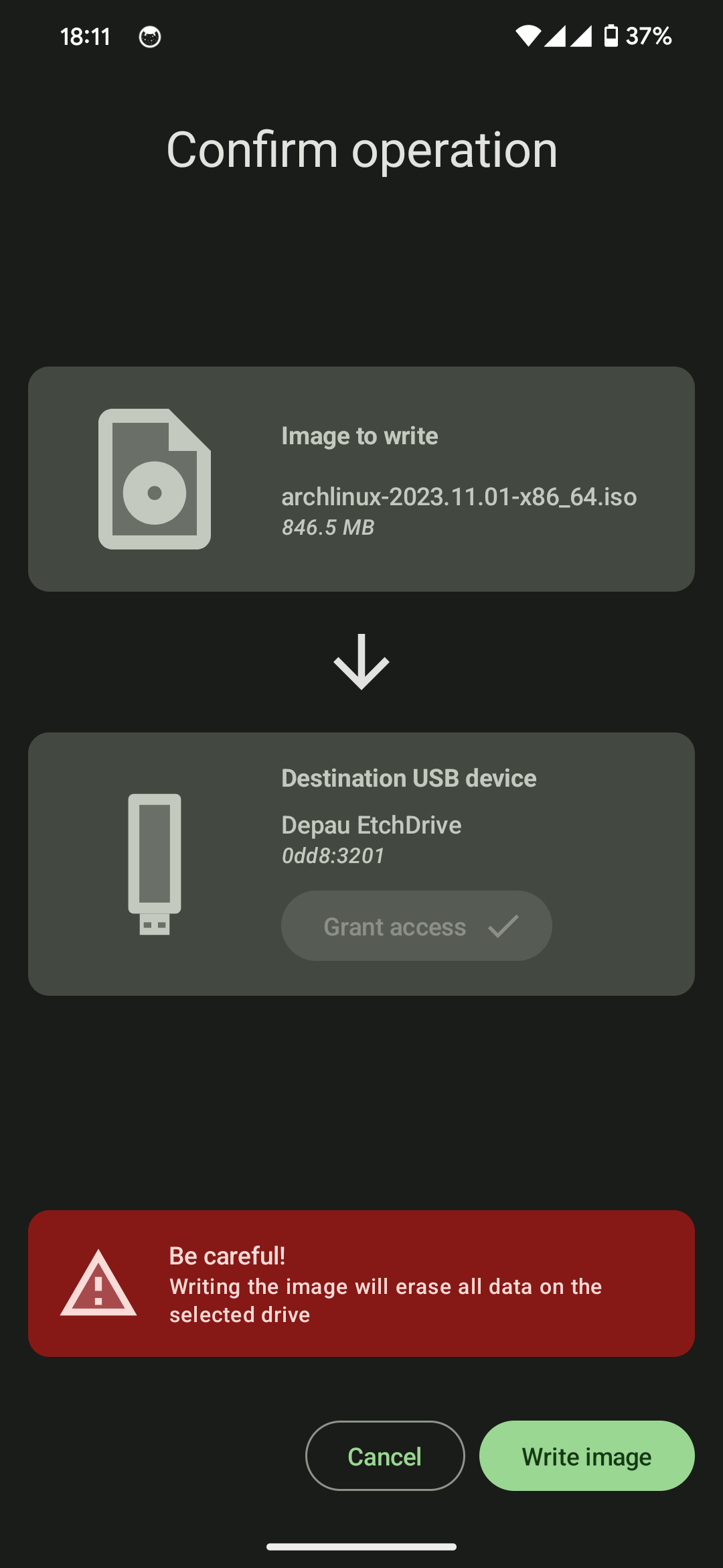 EtchDroid 选择镜像文件界面